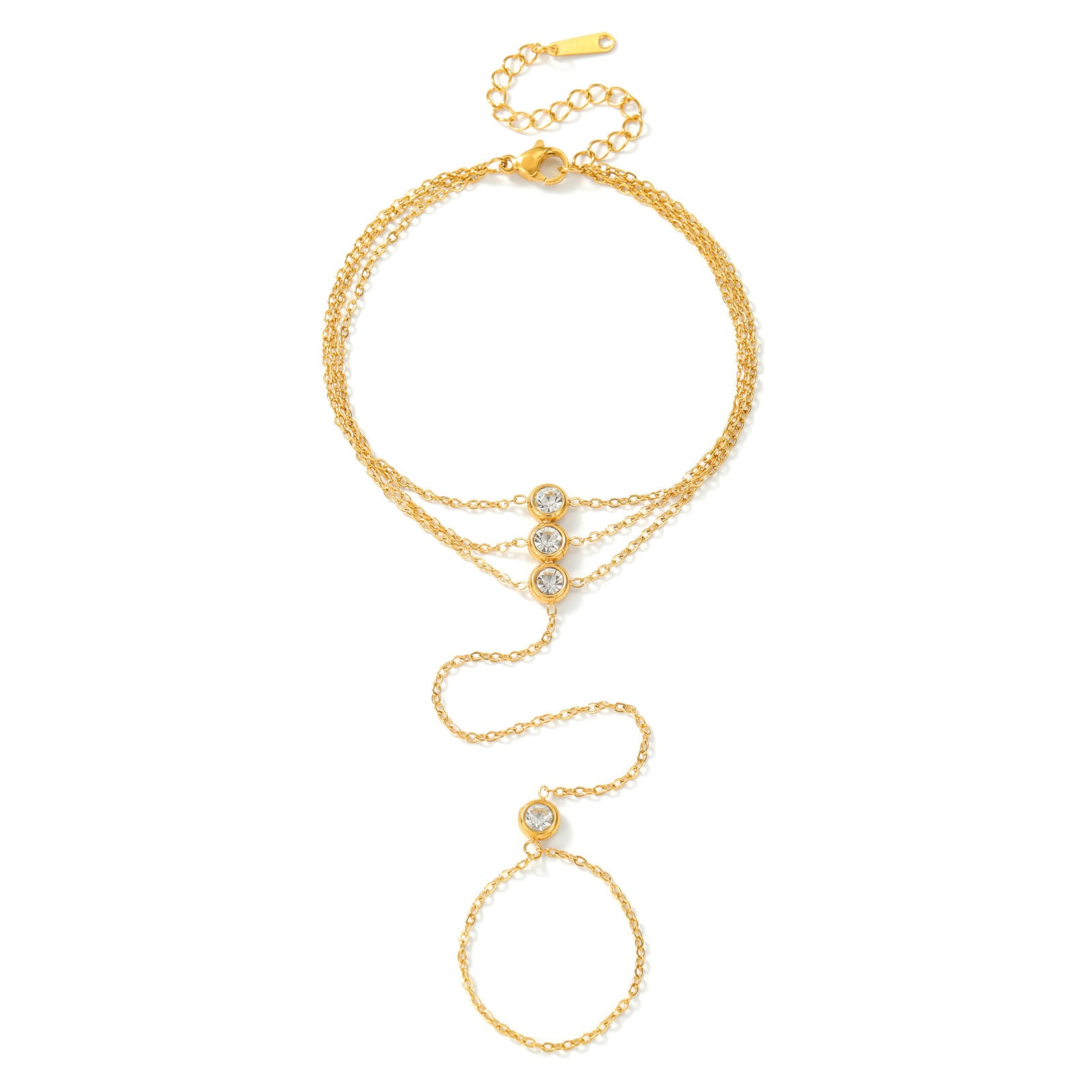 Wholesale Dongguan Titanium Steel Jewelry Wrist Chain Finger Chain with Sparkling Diamonds,  High-End Feel,  Non-Fading,  Cross-Border European and American Style Bracelet for Women,  Customizable