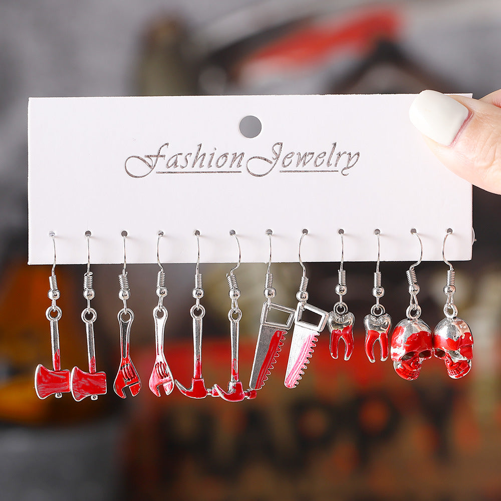 Wholesale Halloween Blood Tools Skull Pendant Earrings Set ACC-ES-ChuLian077