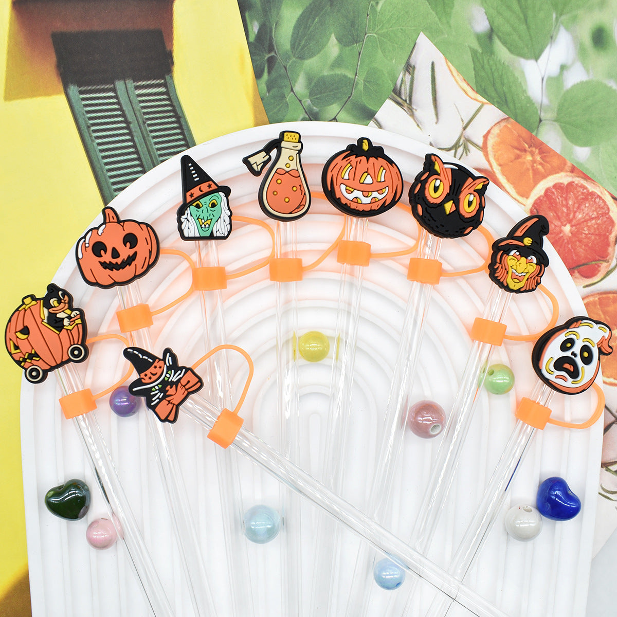 Wholesale Random 100pcs Halloween 10mm PVC Soft Straw Tube Cap ACC-SCR-RYY072