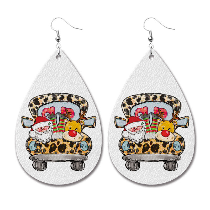 Wholesale 2 Pairs/pack Christmas Cow Elk Santa Claus Leopard Print Leather Earrings ACC-ES-HY110