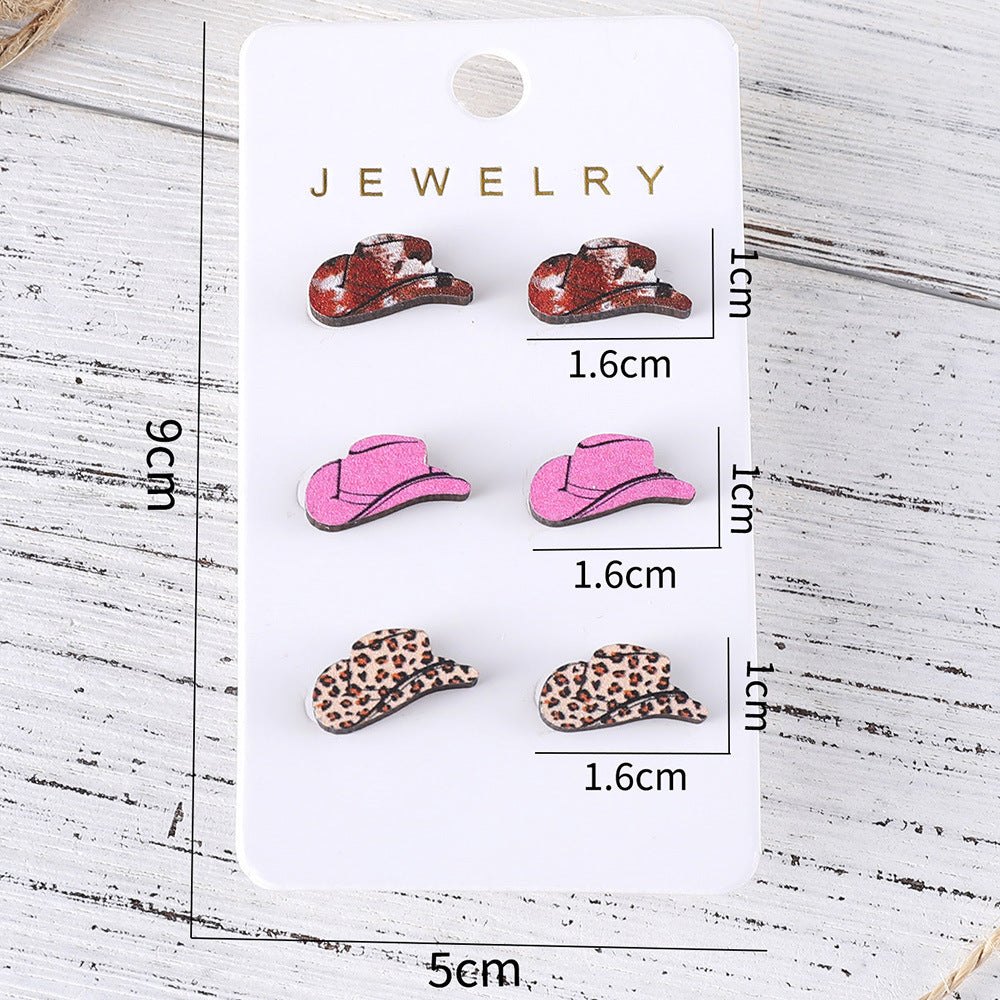 Wholesale Western style leopard print cow print turquoise pattern cowboy hat earrings set