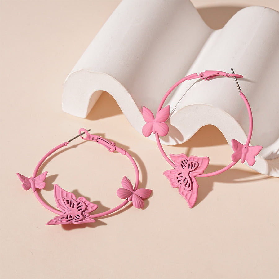 Wholesale Painted butterfly circle silver needle earrings