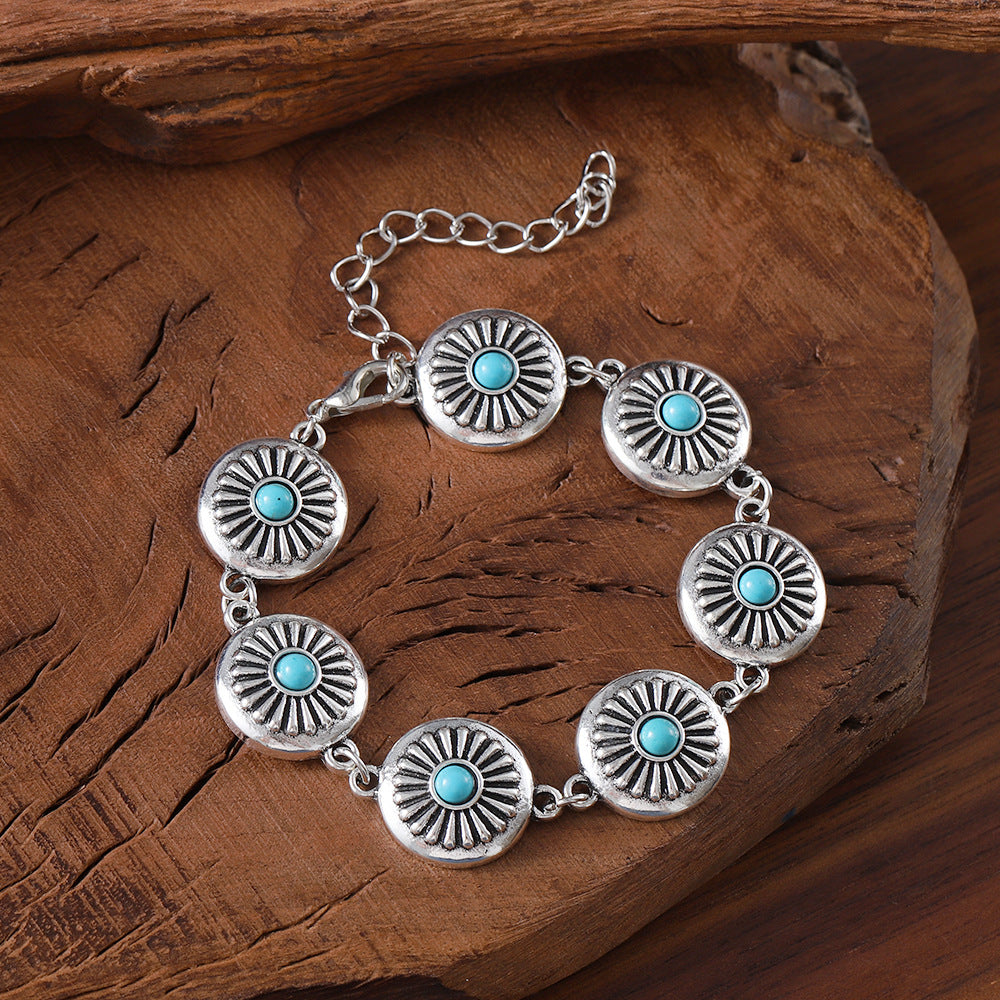 Wholesale  vintage inlaid turquoise pumpkin flower earrings bracelet