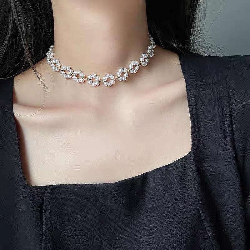 Wholesale Multi-layer Pearl Winding Necklace Clavicle Chain Choker Necklace ACC-NE-Tongs005