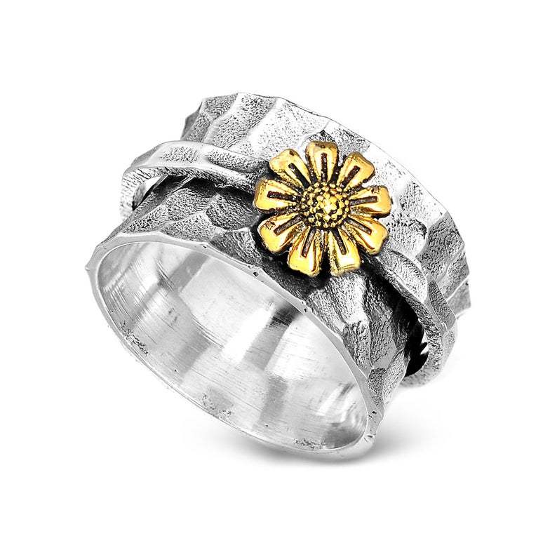 Wholesale Trendy Flower Ring Silver Metal Rotatable Carved Design Fashion Accessory Gift for Wedding
