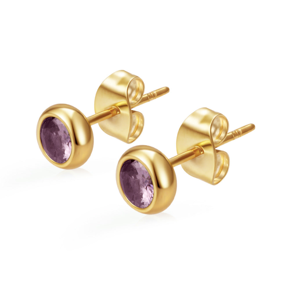 Wholesale Light Luxury Round Stainless Steel Zircon Earrings for Women,  Multi-Color 18K Gold Plated Fashion Accessory