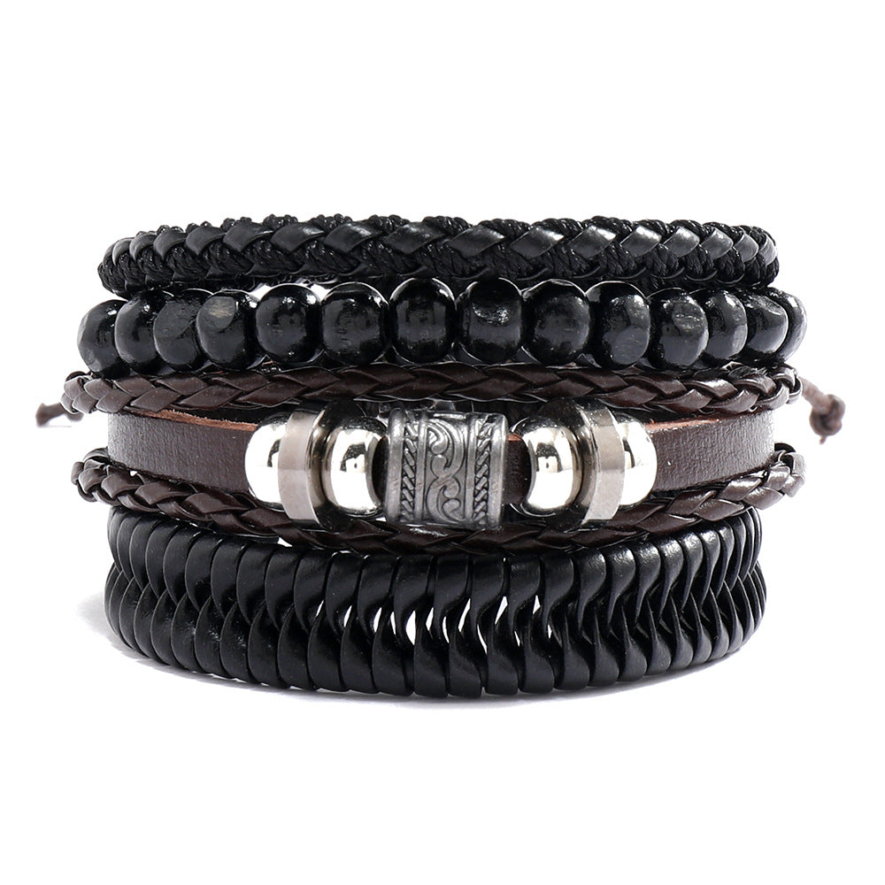 Wholesale DIY Vintage Braided Leather Skull Punk Bracelet Set ACC-BT-Saih019