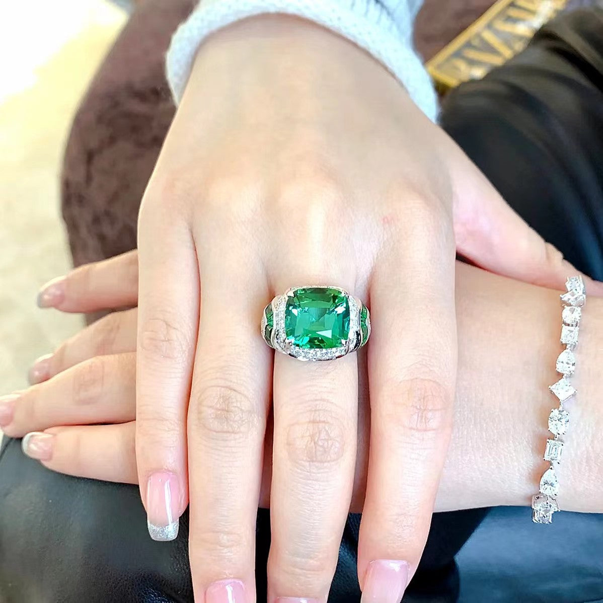 Wholesale Retro Green Tourmaline Cocktail Adjustable Ring