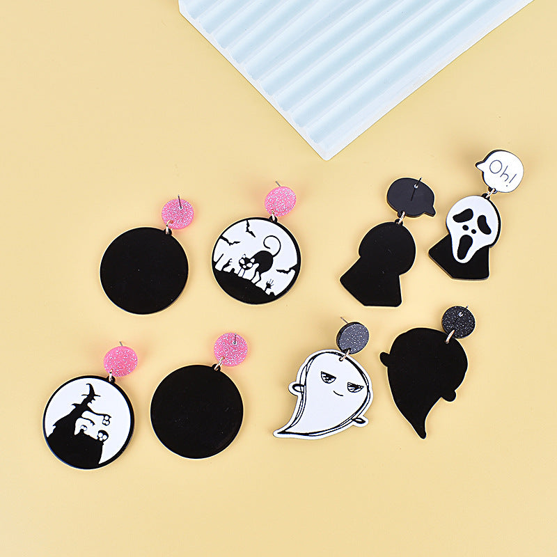 Wholesale  Halloween acrylic earrings  ghost exclaim ghost  cat spider earrings