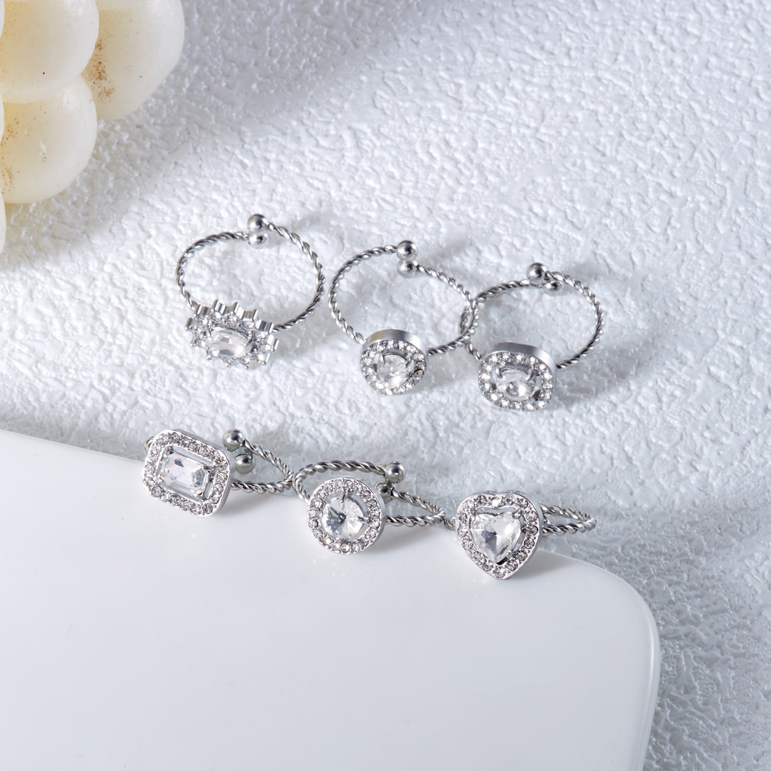 Anello regolabile all'ingrosso con diamante a punto quadrato in acciaio inossidabile