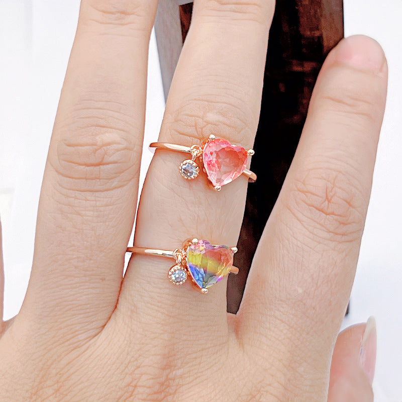 Wholesale Rainbow Stone Heart Open Adjustable Rings ACC-RS-YXY004