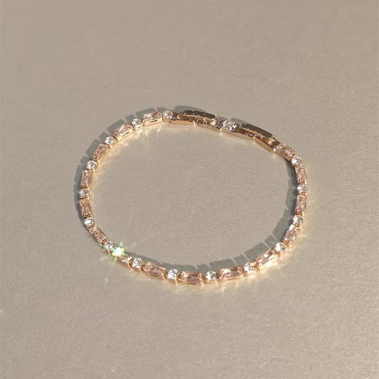 Wholesale Copper Plated Champagne CZ Square Bead Bracelet,  Trendy Geometric Jewelry Accessory for Everyday Wear