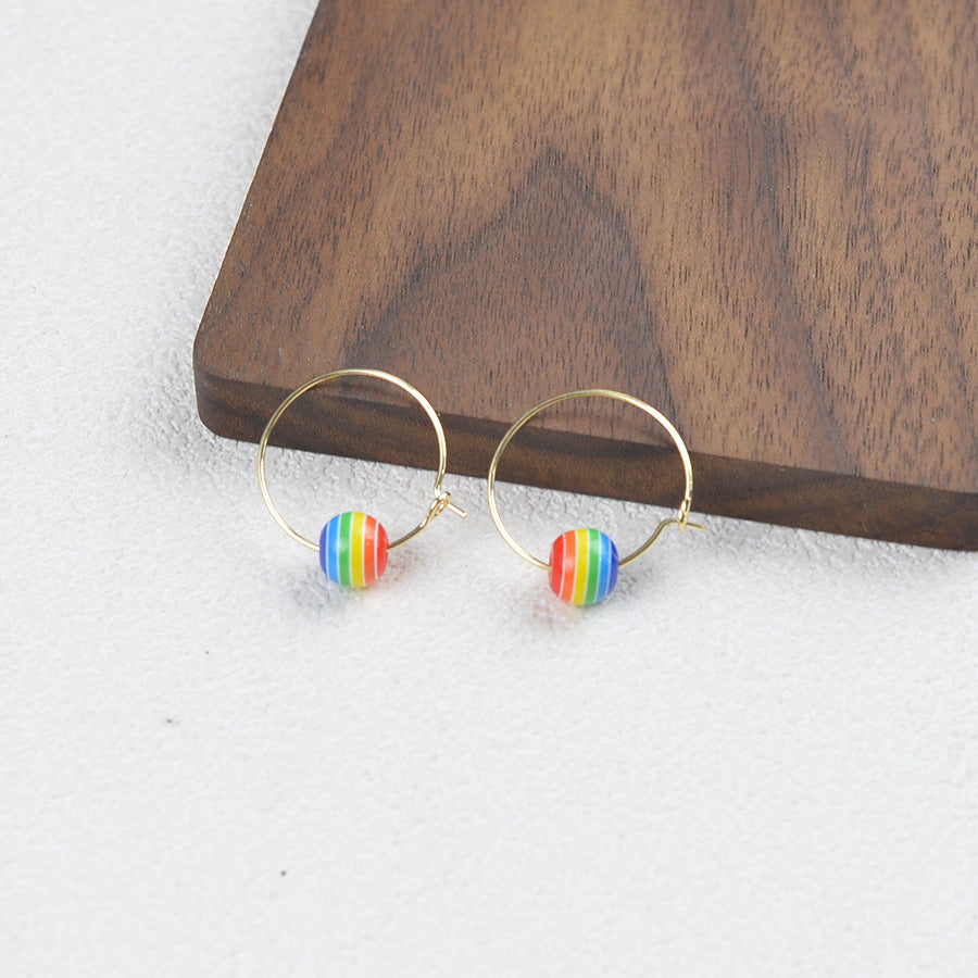 Wholesale Rainbow Stripe Round Beaded Earrings