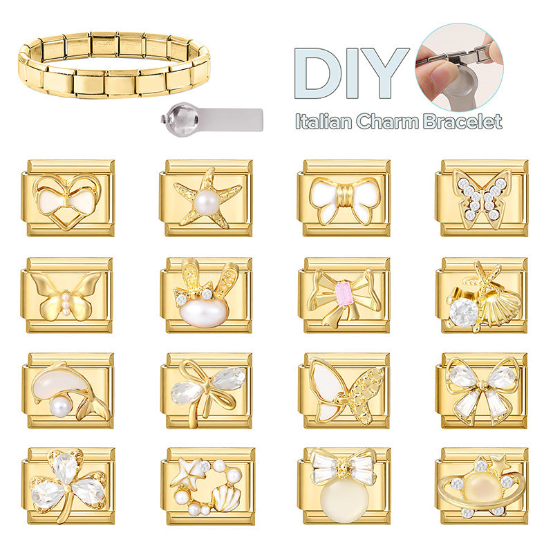 Wholesale 9mm Italian Charm Starter Bracelets DIY square Single Section Creative Stainless Steel Composable Bracelet