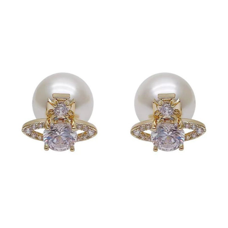 Wholesale Zircon Saturn Pearl Light Luxury Earrings