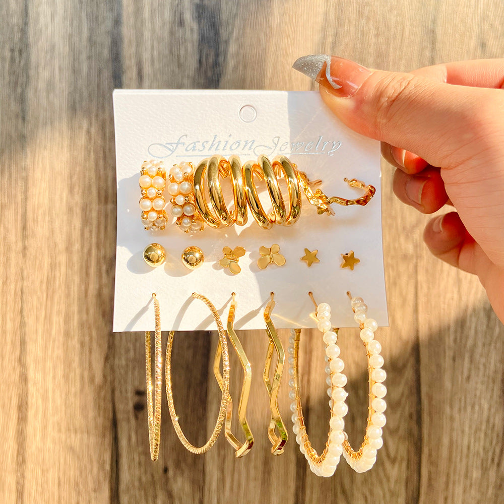 Wholesale Geometric Retro Gold Hoop Earrings Set ACC-ES-MY035