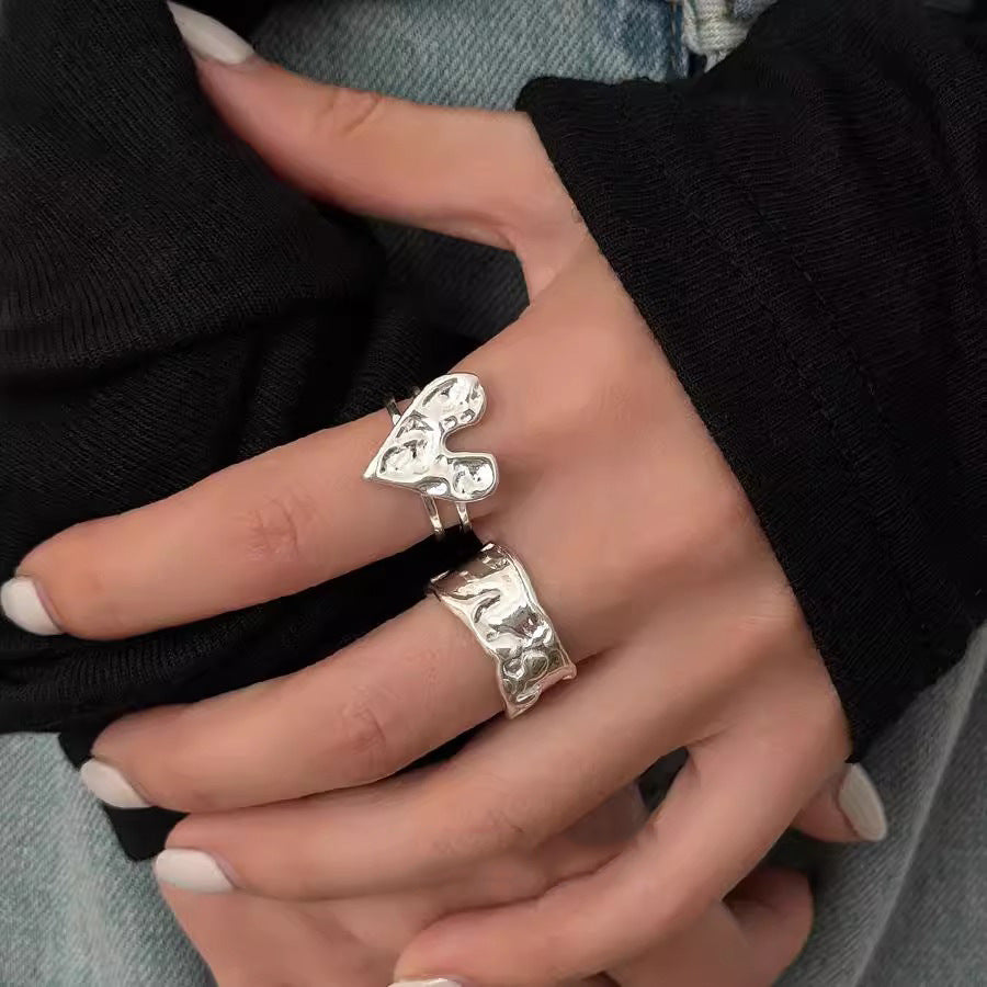 Wholesale Hammer Pattern Love Ring Geometric Lava Personality Irregular Pleated Open Ring
