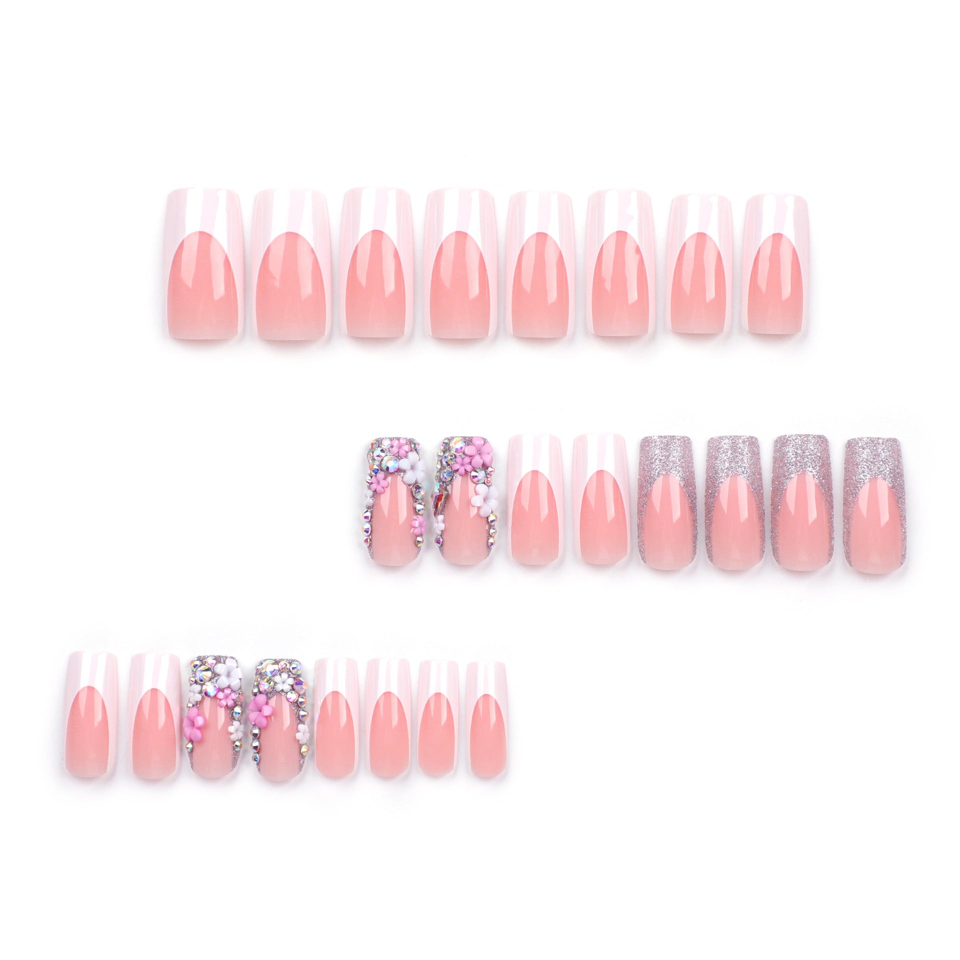 Wholesale 24 Pieces/box Flower White Edge Manicure Press-on Nails Kits Nail Stickers ACC-NS-LeFan002