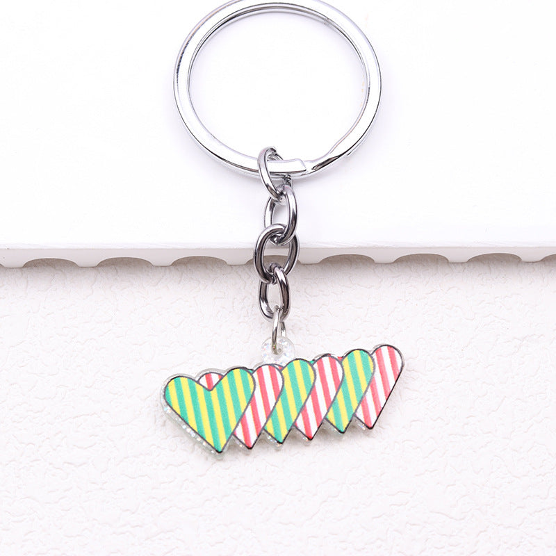 Wholesale Rainbow LGBT Pride Month Colorful Vertical Pattern Heart Shape Acrylic Keychain ACC-KC-DA011