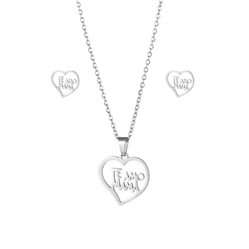 Wholesale MAMA Mother's Day Stainless Steel Earrings Necklace Set ACC-ES-MinM010