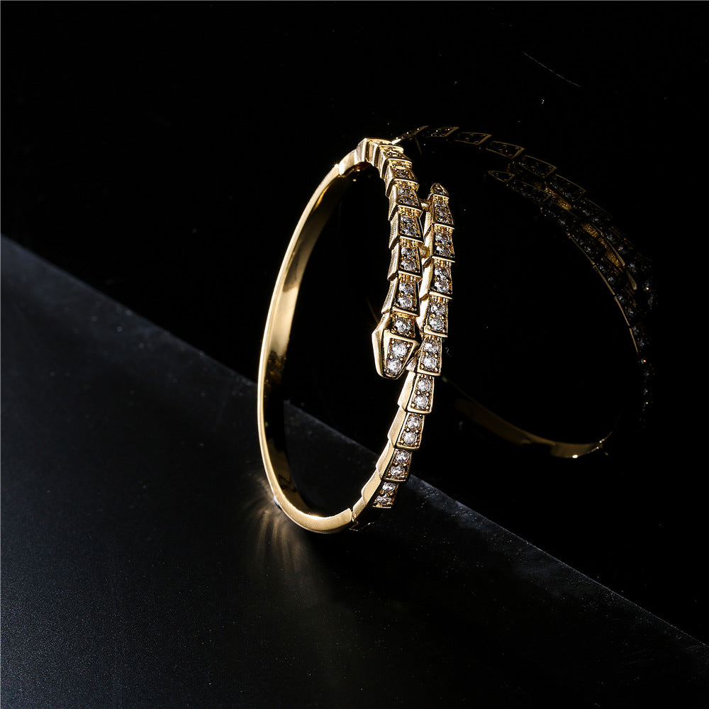 Wholesale Copper Plated Real Gold T Square Zirconia Snake Bracelet