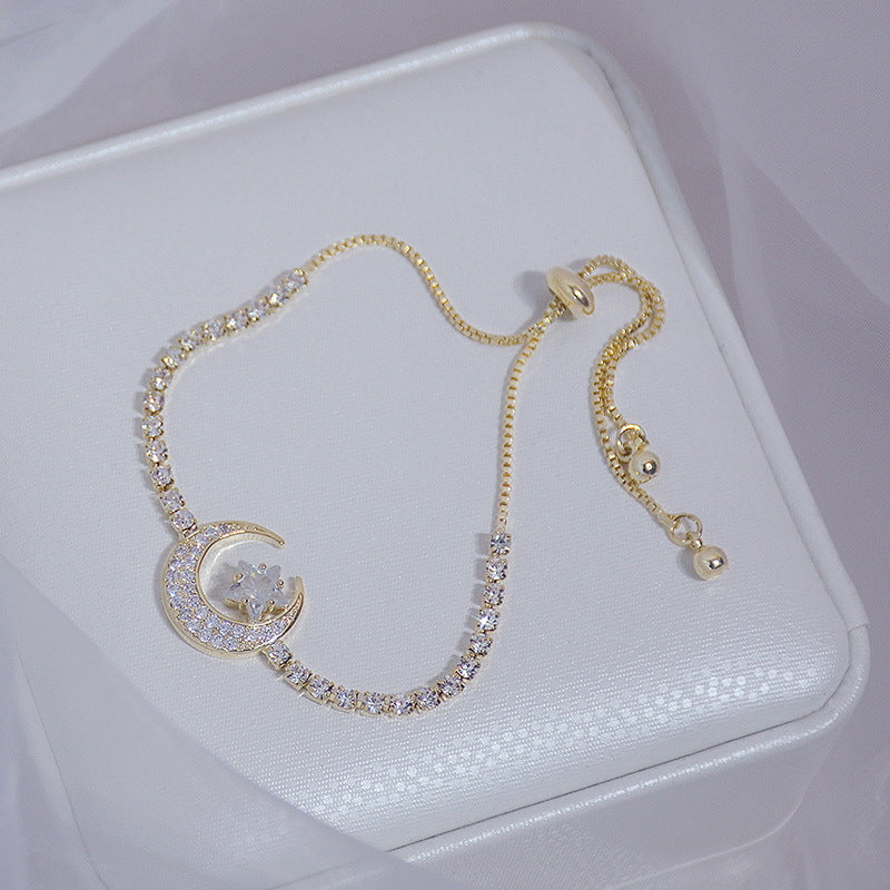 Wholesale Copper Bracelet Moon Star Zircon Rhinestone Adjustable Cat Eye Stone Women S Fashion Jewelry Gift