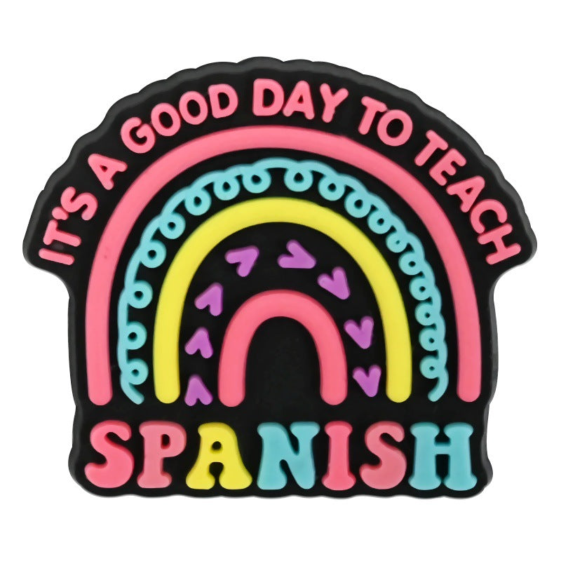 Wholesale  Random 100pcs e-commerce Spanish teacher series  PVC Soft Rubber Shoe Buckle Decoration