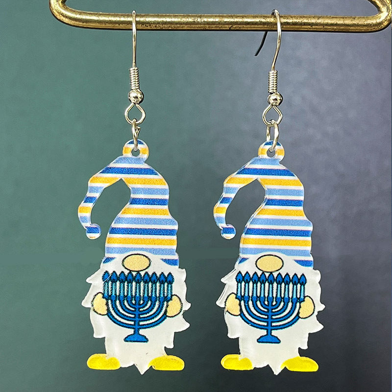 Wholesale 2 Pairs/pack Acrylic Hanukkah Candle Star Elf Earrings ACC-ES-HY194