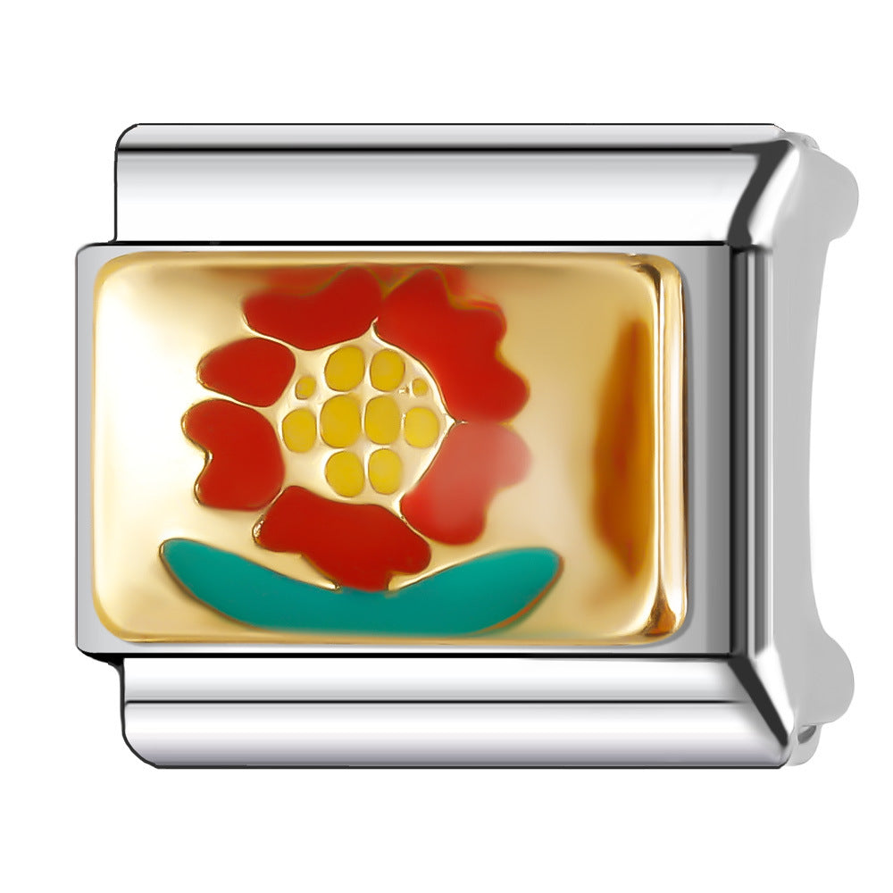 Wholesale Italian Charm Bracelet 9mm DIY Splicing Plant and Flower Series Stainless Steel Composable Bracelet