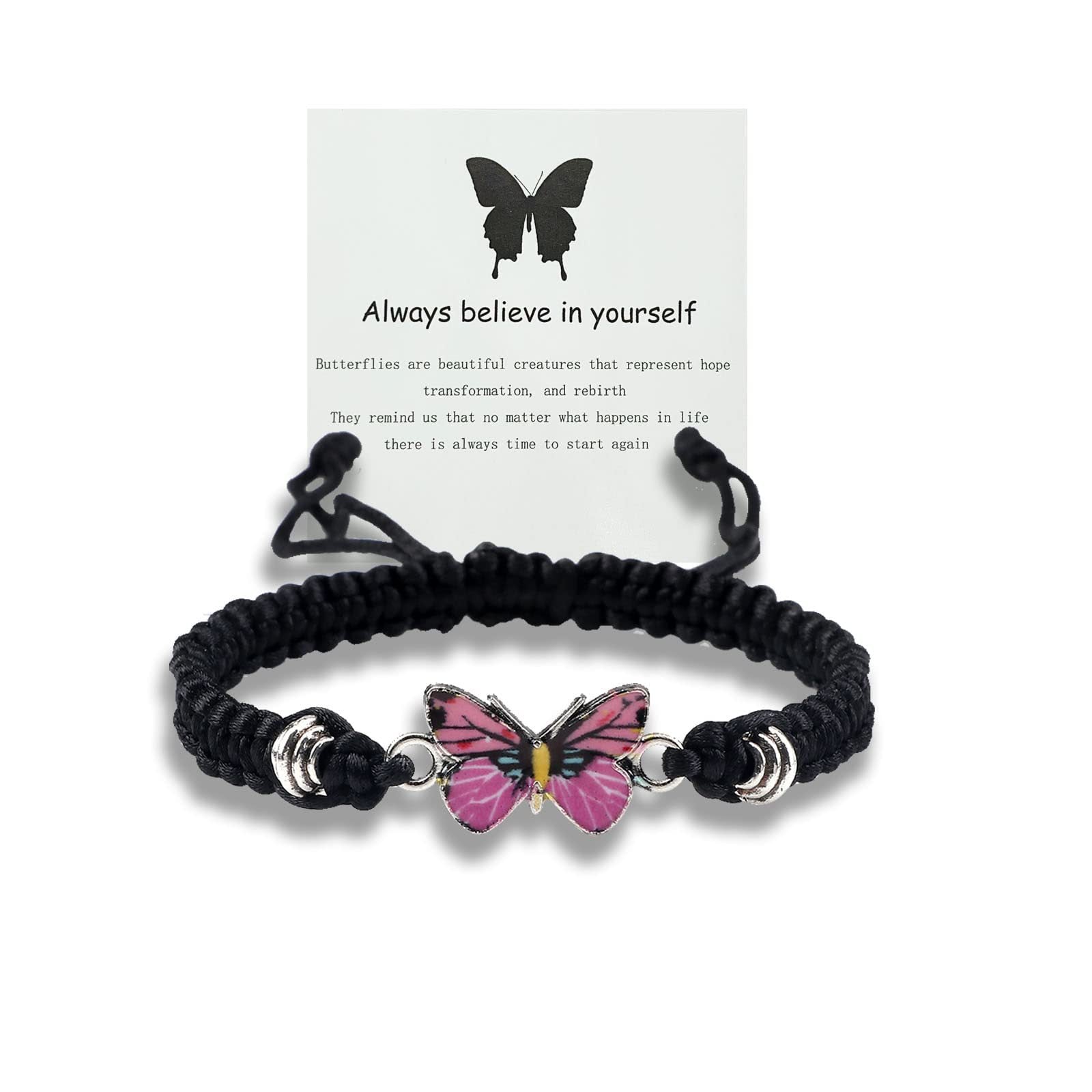 Wholesale Butterfly Design Adjustable Handmade Woven Bracelet Alloy Pendant Black Rope Women S Fashion Accessory