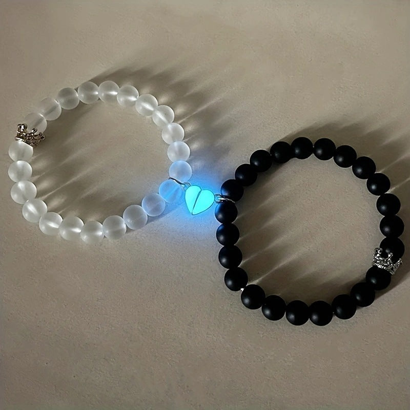Wholesale Frosted Glass Beads Heart Shape Luminous Magnet Bracelet