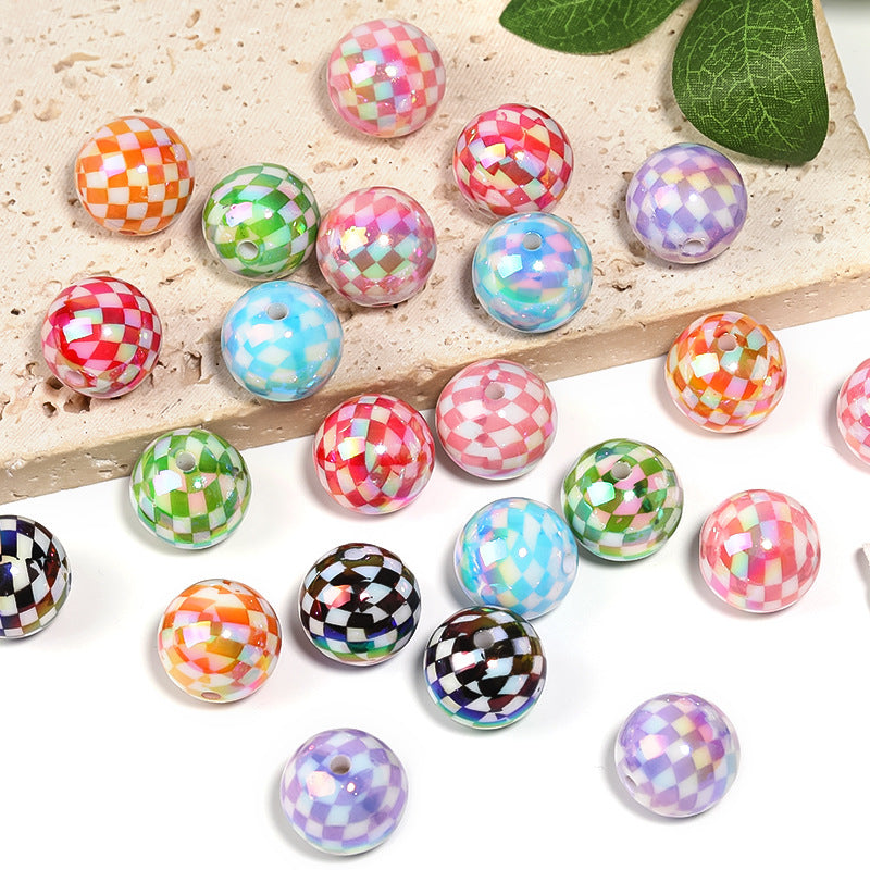Wholesale 100pcs Colorful Houndstooth Acrylic Round Beads DIY Bead Accessories ACC-BDS-BLG080