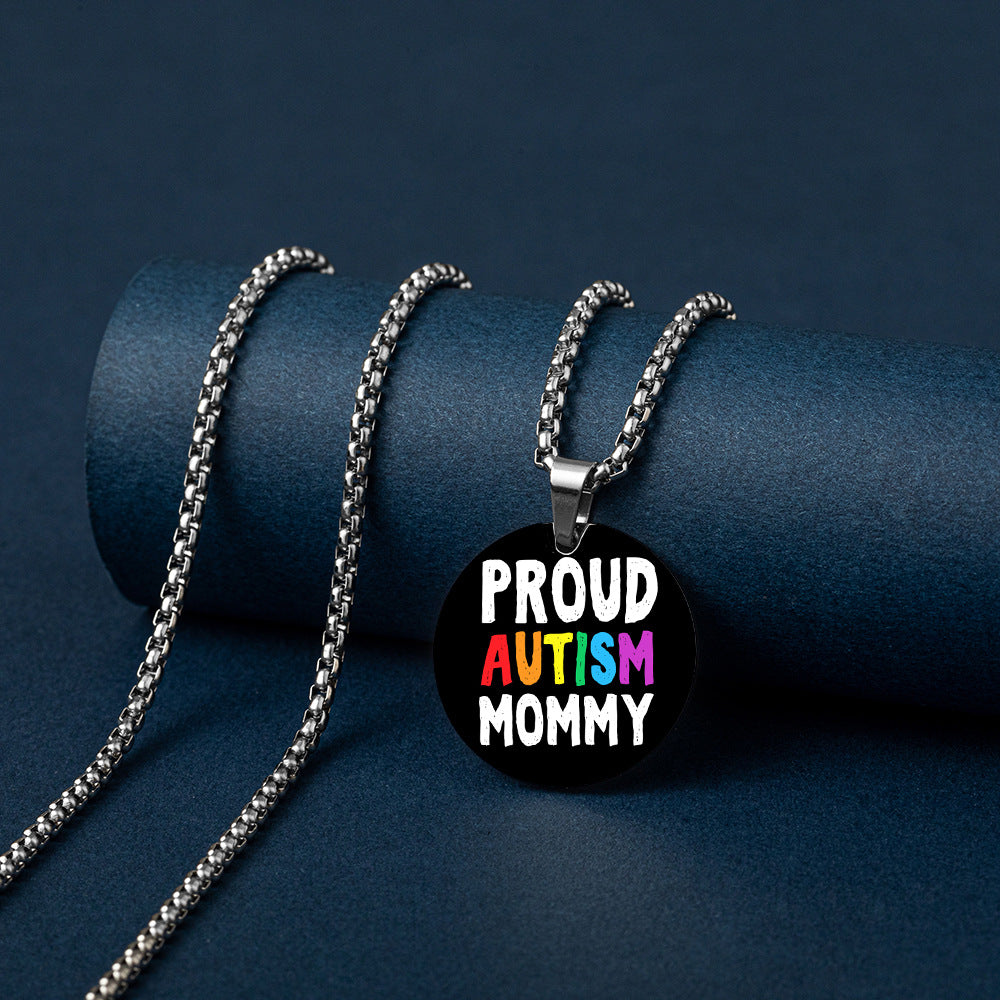 Wholesale Autism MOM Color Printed Pendant Stainless Steel Necklace Mother's Day ACC-NE-HuanYu002