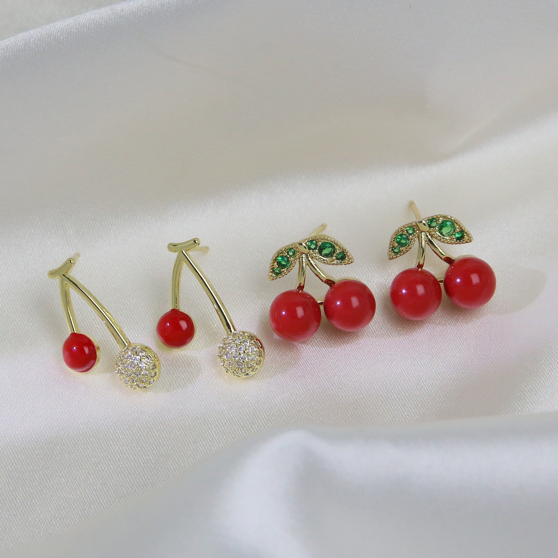 Wholesale Brass Gold Plated Fruit Series Big Red Cherry Earrings