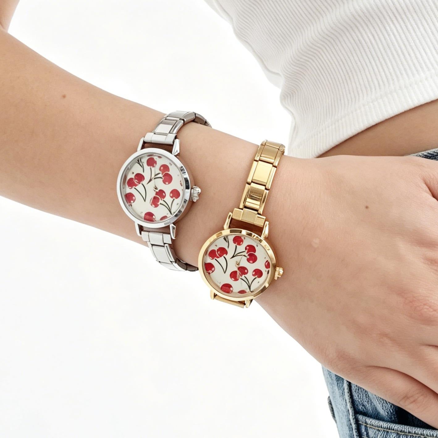 Wholesale Stylish Women' s Gold Stainless Steel Quartz Watch with DIY Strap,  Fashion Accessory