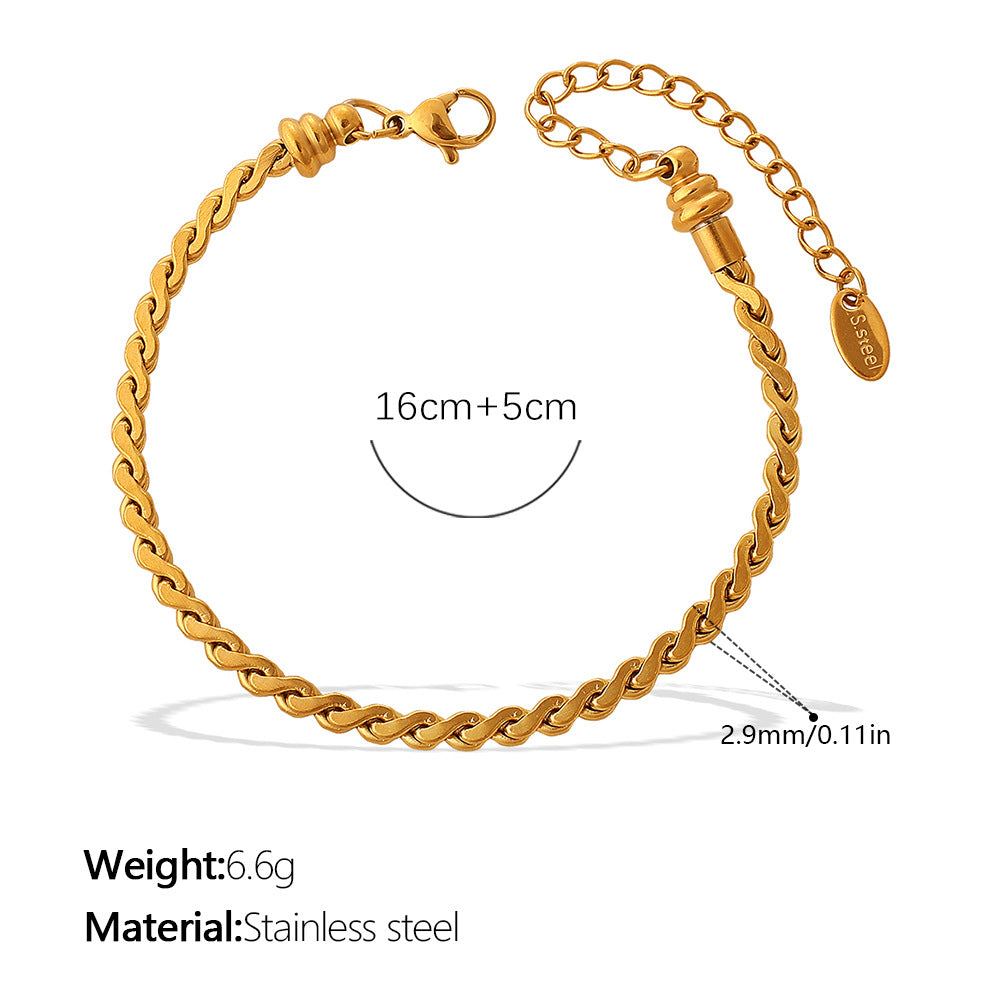 Wholesale Retro Accessible Luxury Stainless Steel 18K Texture Niche High-End Twist Snake Bone Wave Texture Shape Design Bracelet