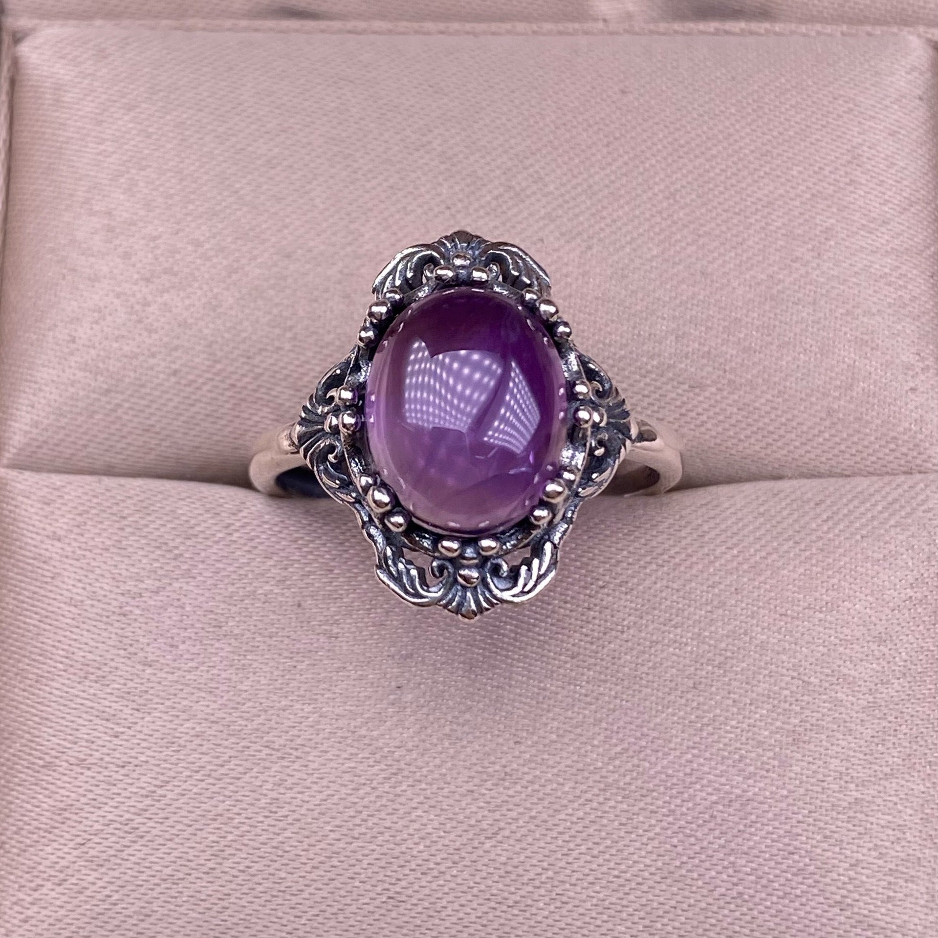 Wholesale Copper Open Ring with Amethyst Lace Inlay Retro Design Fashion Jewelry Accessory