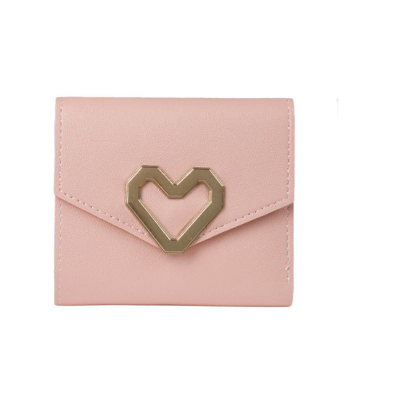 Wholesale Trendy Women S PU Leather Heart Shaped Three Fold Wallet Short Coin Purse Stylish Fashion Accessory For Casual Use