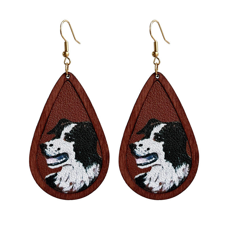 Wholesale 3 pairs/ pack Leather retro printed animal earrings