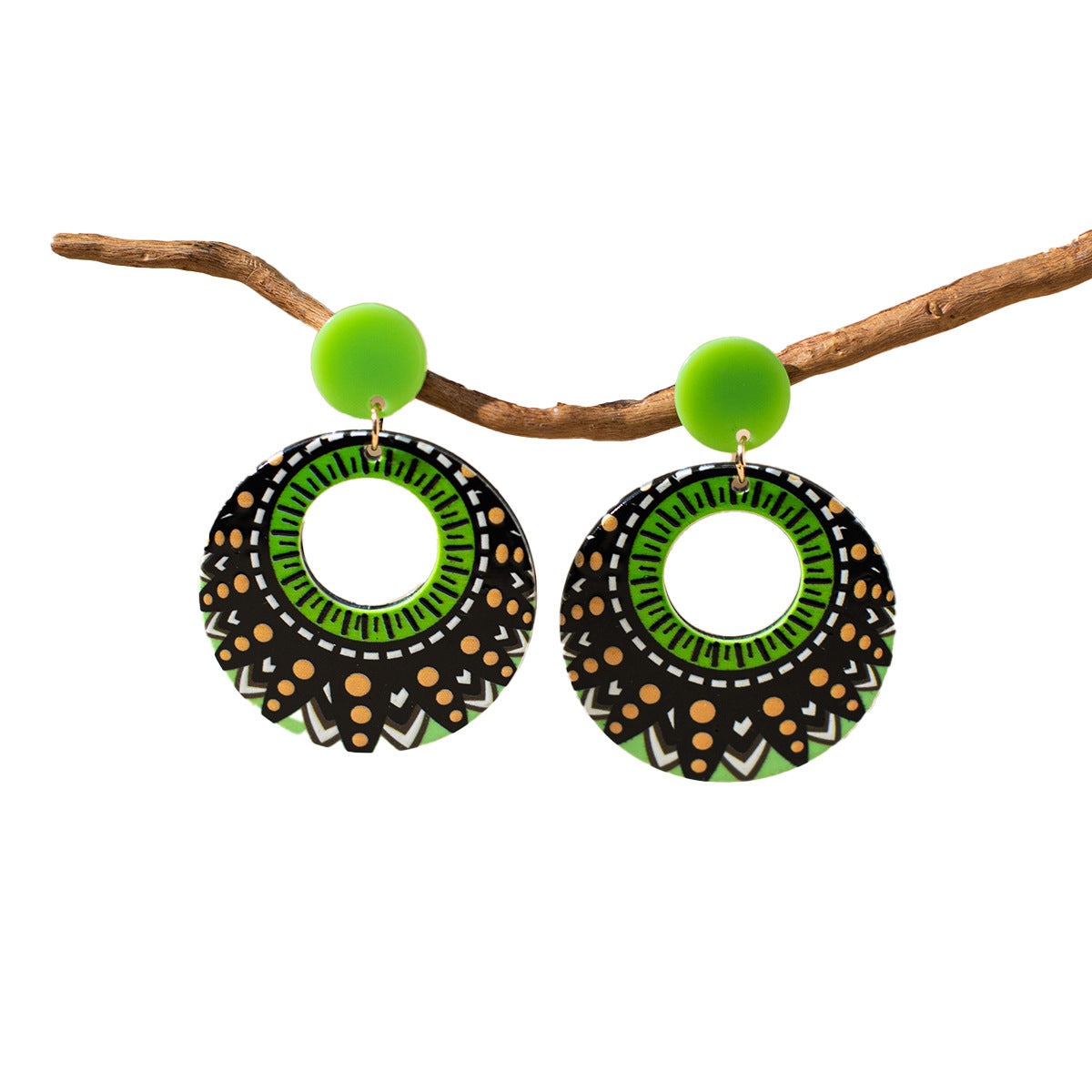 Wholesale Retro Ethnic Style Acrylic Painted Bizarre Contrasting Color Hoop Earrings ACC-ES-XLH008