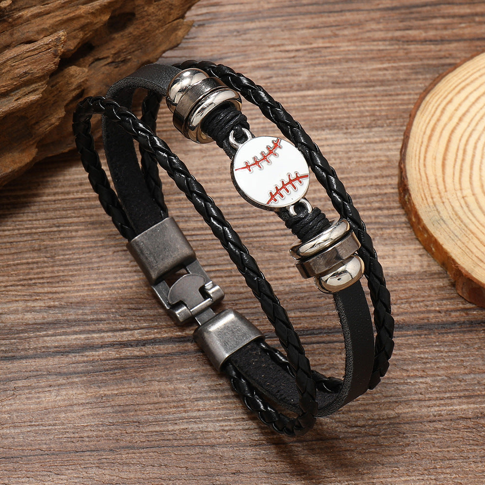 Wholesale Retro Soccer Basketball Volleyball Alloy Buckle Men S Multi Layer Braided Leather Beaded Bracelet Fashion Jewelry Accessory