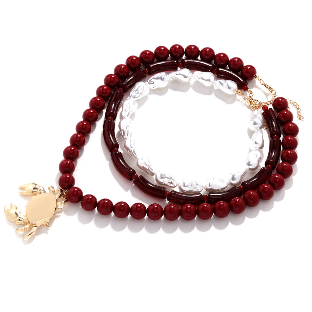 Wholesale  Multi-Layer Stacked String Special-Shaped Beads Alloy Crab Pendant Clavicle Chain
