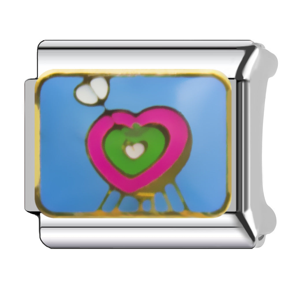 Wholesale Heart-Shaped Italian Module Bracelet Stainless Steel Dripping Oil Fashion Jewelry Accessory Gift