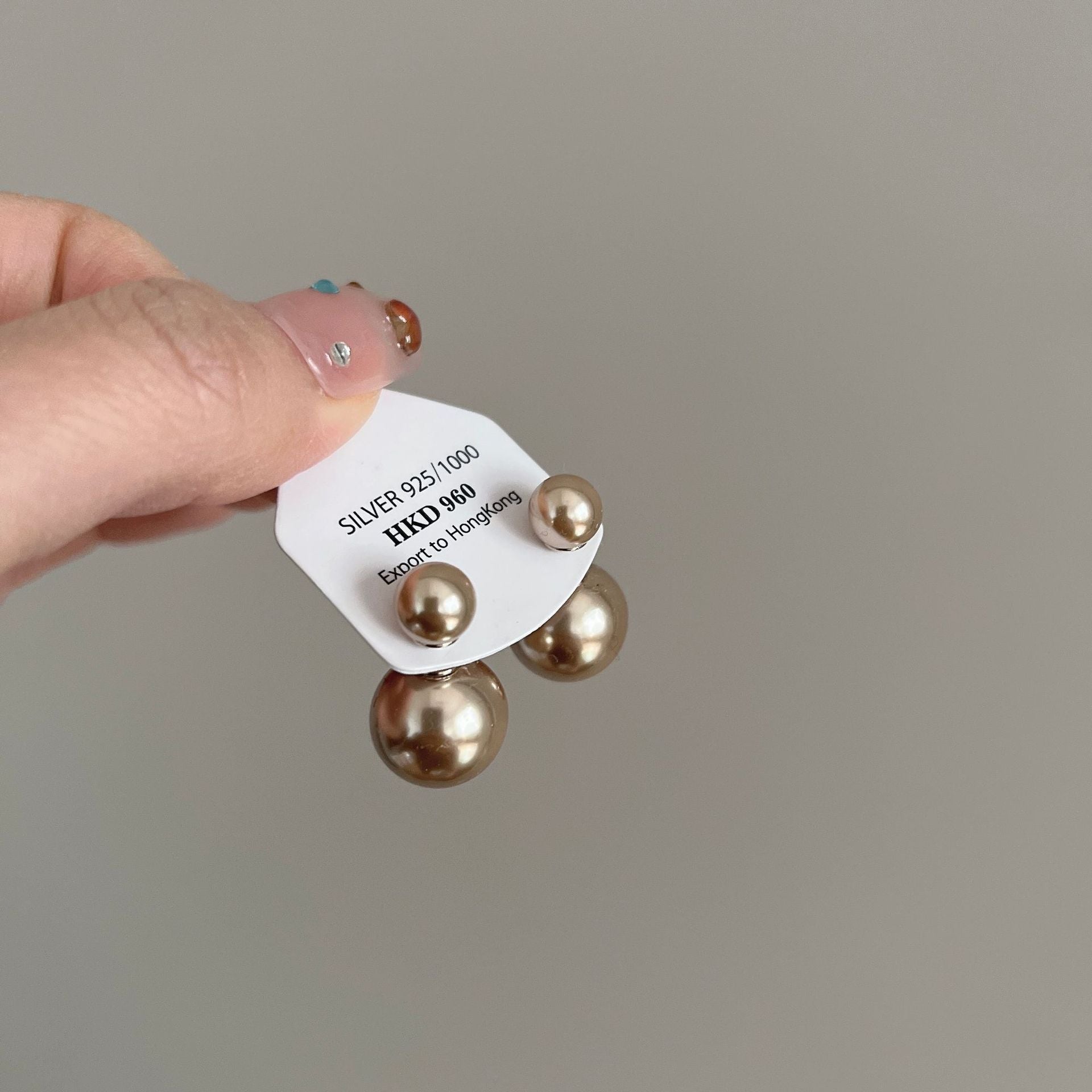 Wholesale Light Luxury Coffee Gold Two-piece Pearl Zircon Earrings ACC-ES-ZhiRui003