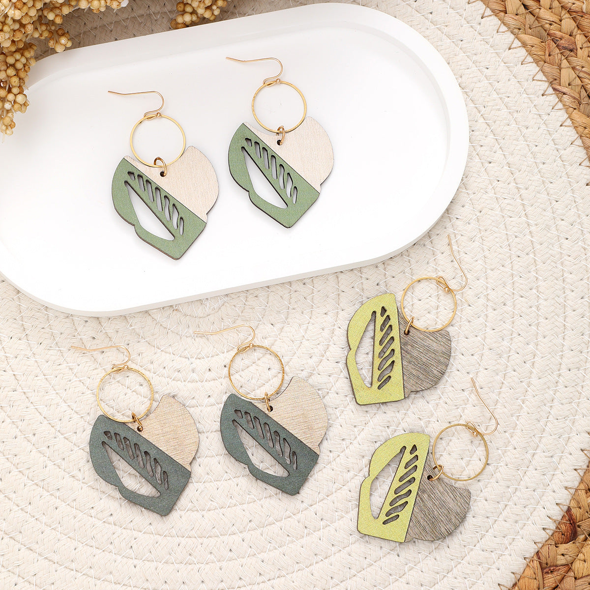 Wholesale Retro Bohemian Hollow Wooden Earrings