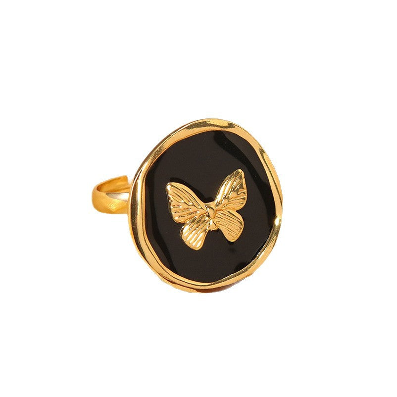 Wholesale butterfly oil drop ring holiday style stainless steel  ring