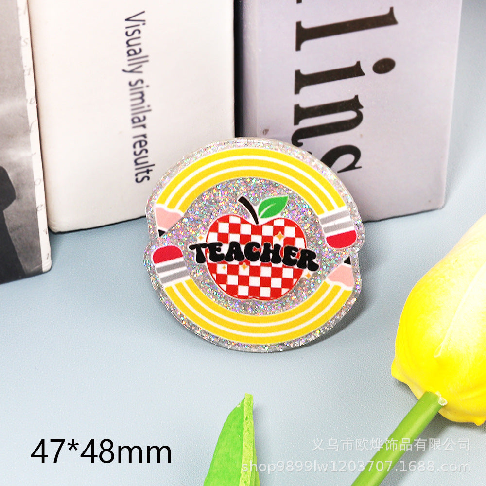 Wholesale 10pcs DIY Flatback Cartoon Pencil Letters Acrylic Flatback Badge Reels Retractable Keychain DIY Accessories