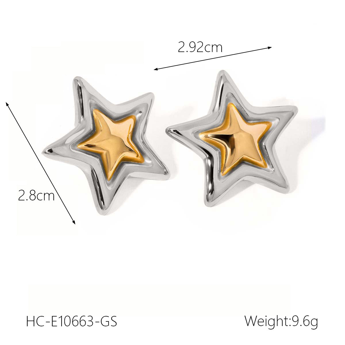 Wholesale  Stainless steel Gold and Silver Color-matching Five-pointed Star Earrings