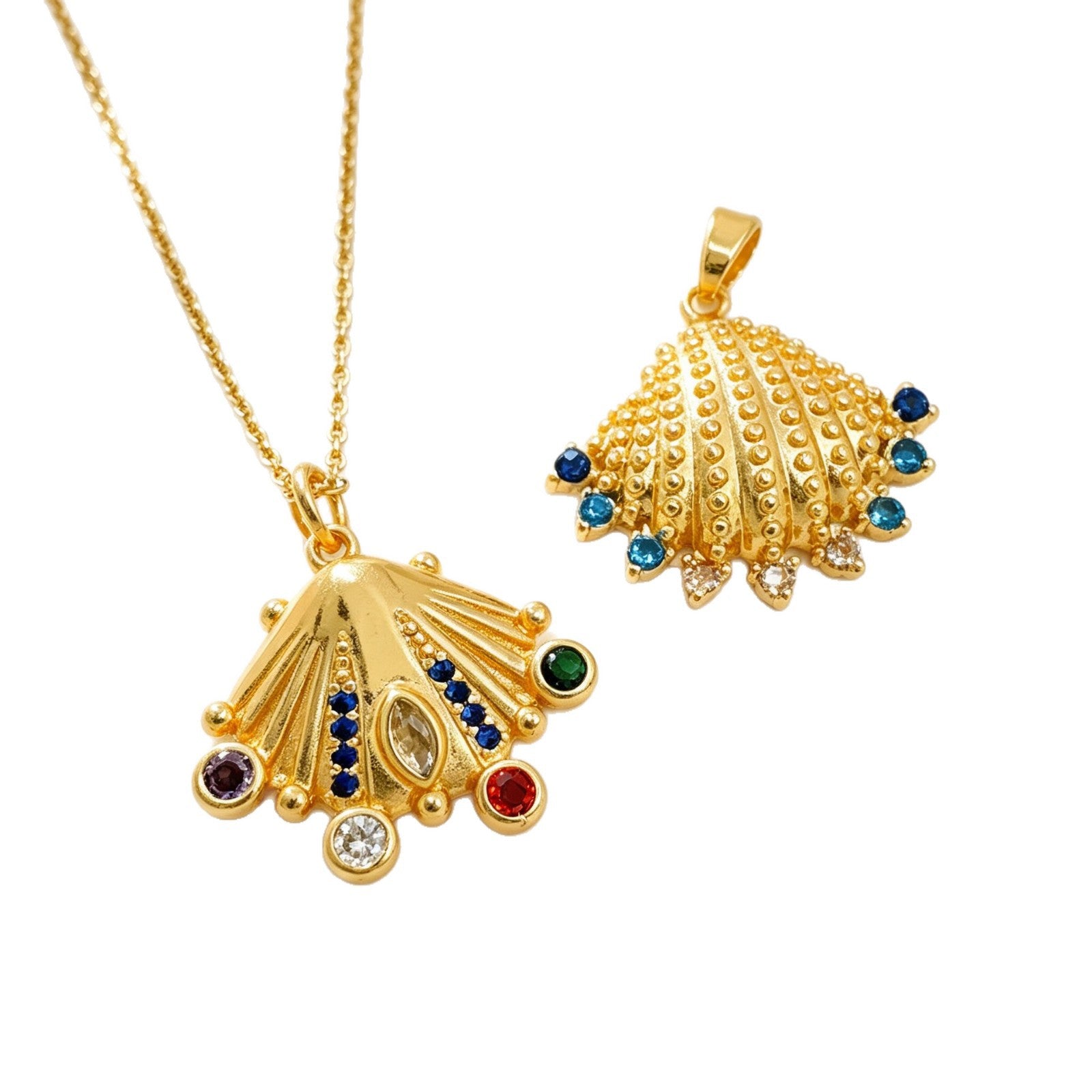 Wholesale Ocean Series Micro-Inlaid Diamond Shell Pendant Necklace,  Copper Gold-Plated Jewelry Accessory for Boutique Resale
