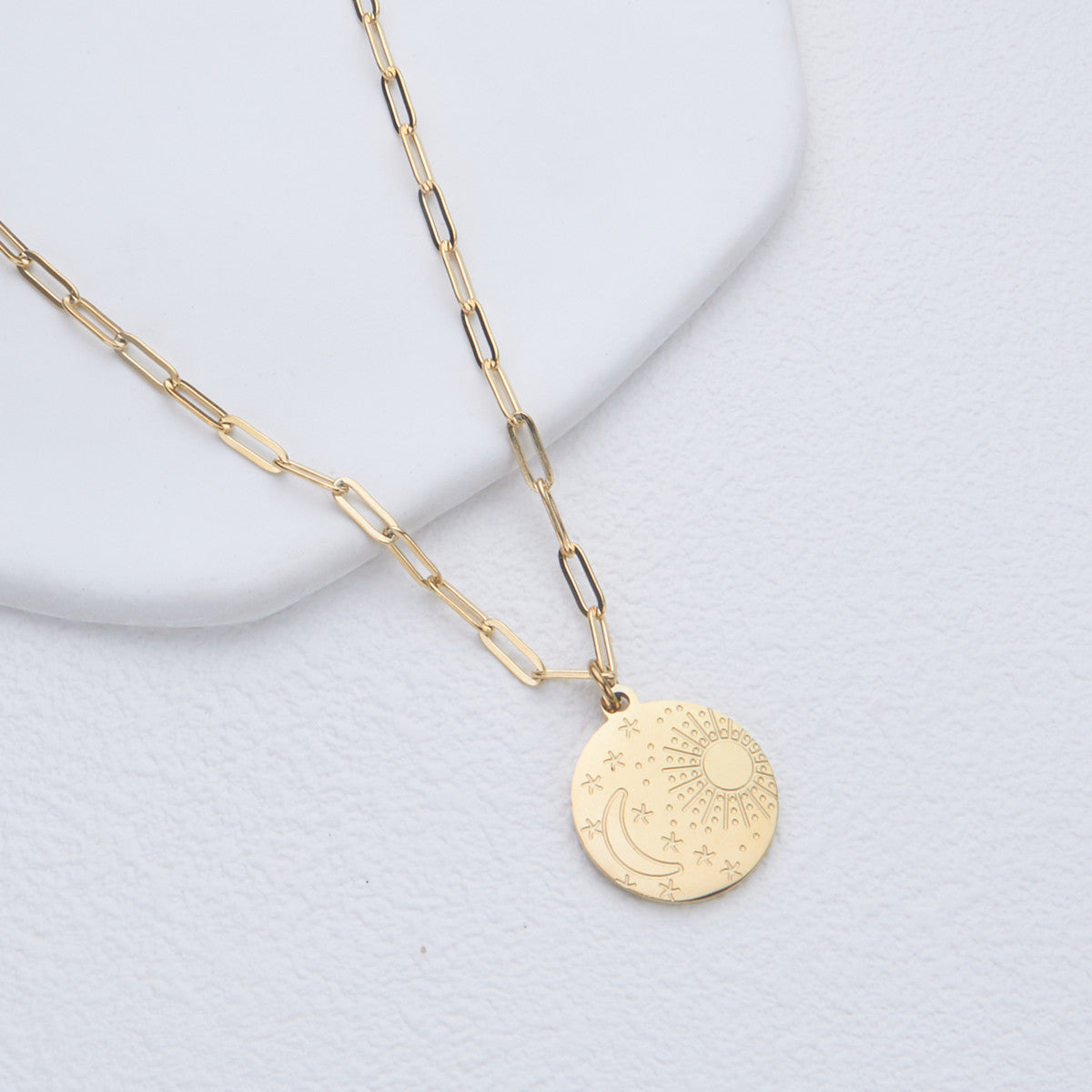 Wholesale Stainless steel  silver gold star Moon Sun round  necklace